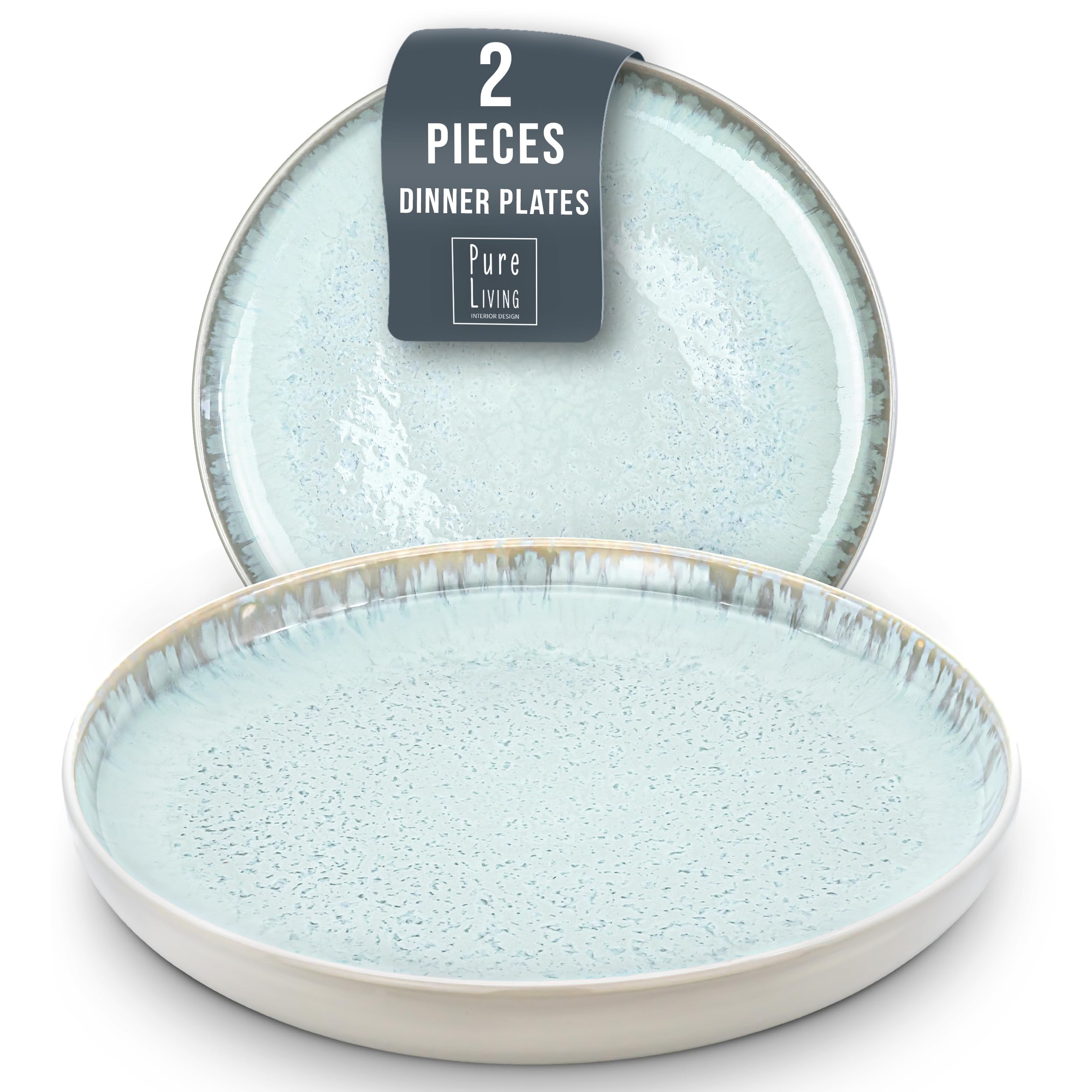 Dinner Plates Set of 2, Stoneware Cake & Salad Plates, Stylish Light Beige-Blue, Dishwasher, Microwave & Scratch-Resistant – Pure Living Dinnerware