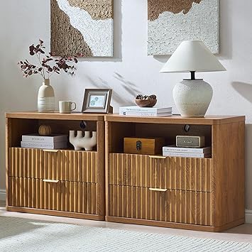 Oversized Extra-Large 2 Drawers, Fluted Night Stands