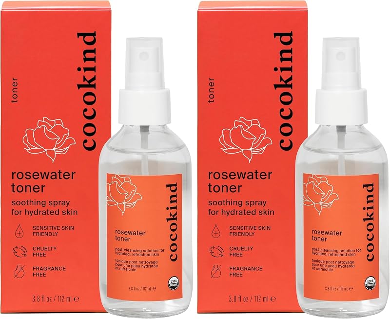 Cocokind Tônico facial de água de rosas, 120 mL, Pacote com 2