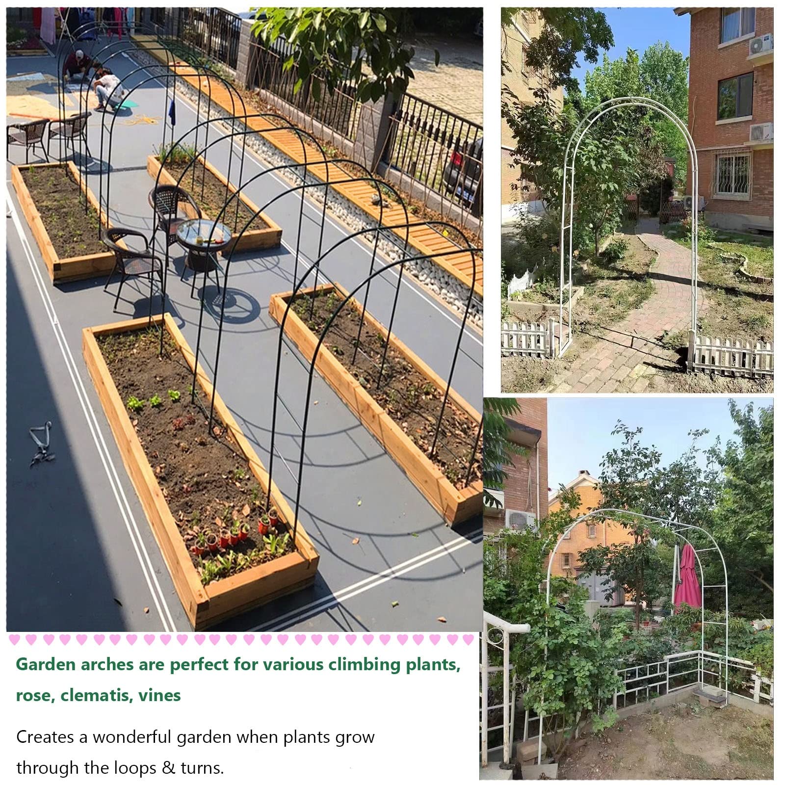 Łuk ogrodowy, krata, metalowa pergola do roślin pnących, dekoracja ślubna, łatwy montaż, czarna, 1,4 x 2,3 m, idealna do przestrzeni na zewnątrz i na imprezy