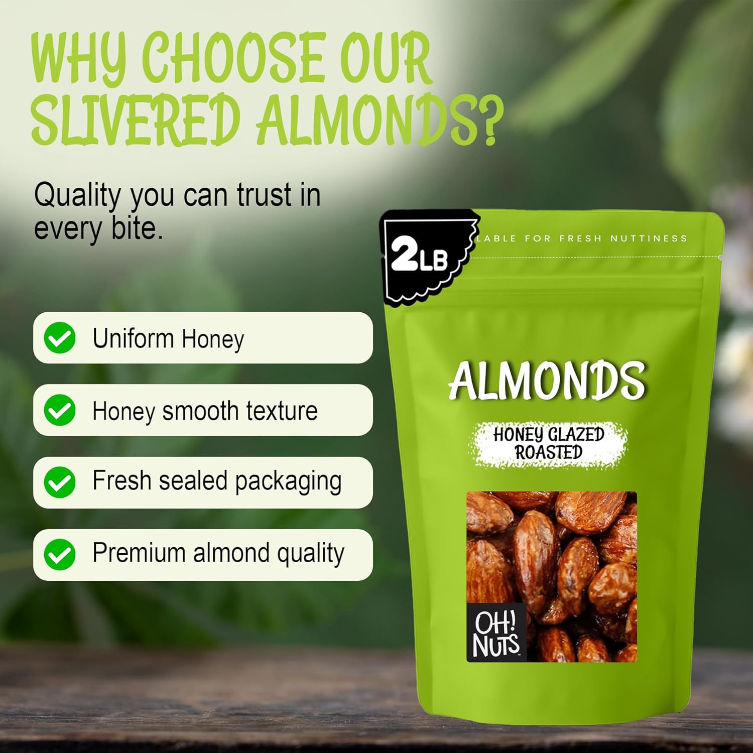 Oh! Nuts Honey Glazed Roasted Almonds - 2 lb - High-Protein Whole Almonds - Packed in New York Zip-Seal Bag for Exceptional Freshness