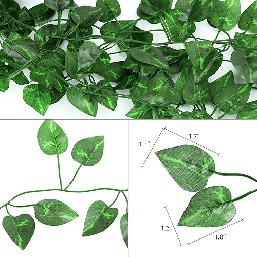 Miniatura 3 de Tbestmax Paquete de 36 plantas artificiales de hojas de hiedra de 237 pies, hojas de vid verde, guirnalda colgante de vegetación, flores de follaje