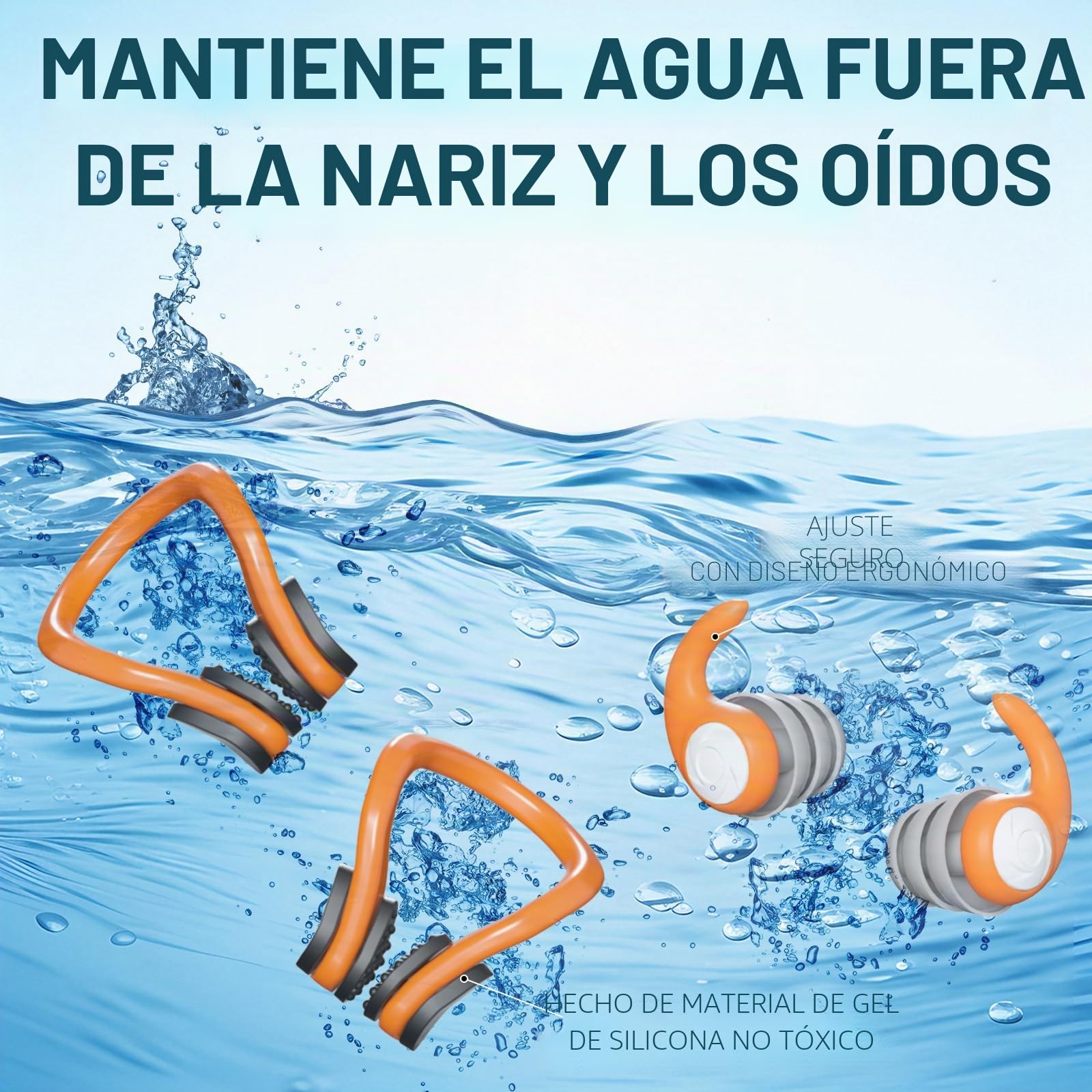 Pinza Nariz Natación Silicona Impermeable + Tapones Oídos Para Niños y Adultos – Accesorios Piscina con Caja Almacenamiento Reutilizable