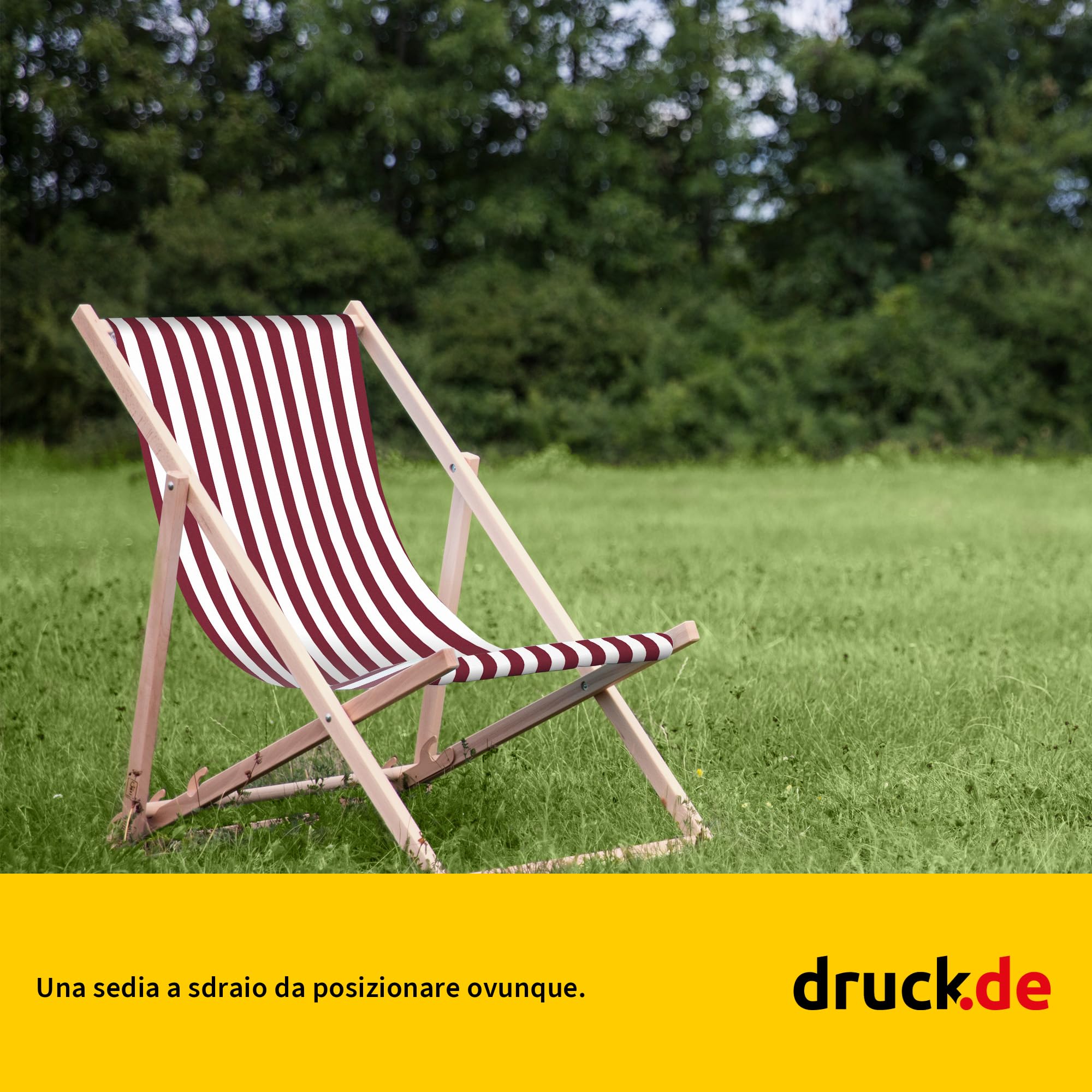 druck.de Sedia a sdraio - a strisce strette bordeaux - pieghevole - in legno di faggio - resistente fino a 95kg - schienale regolabile in 3 posizioni - sdraio da spiaggia