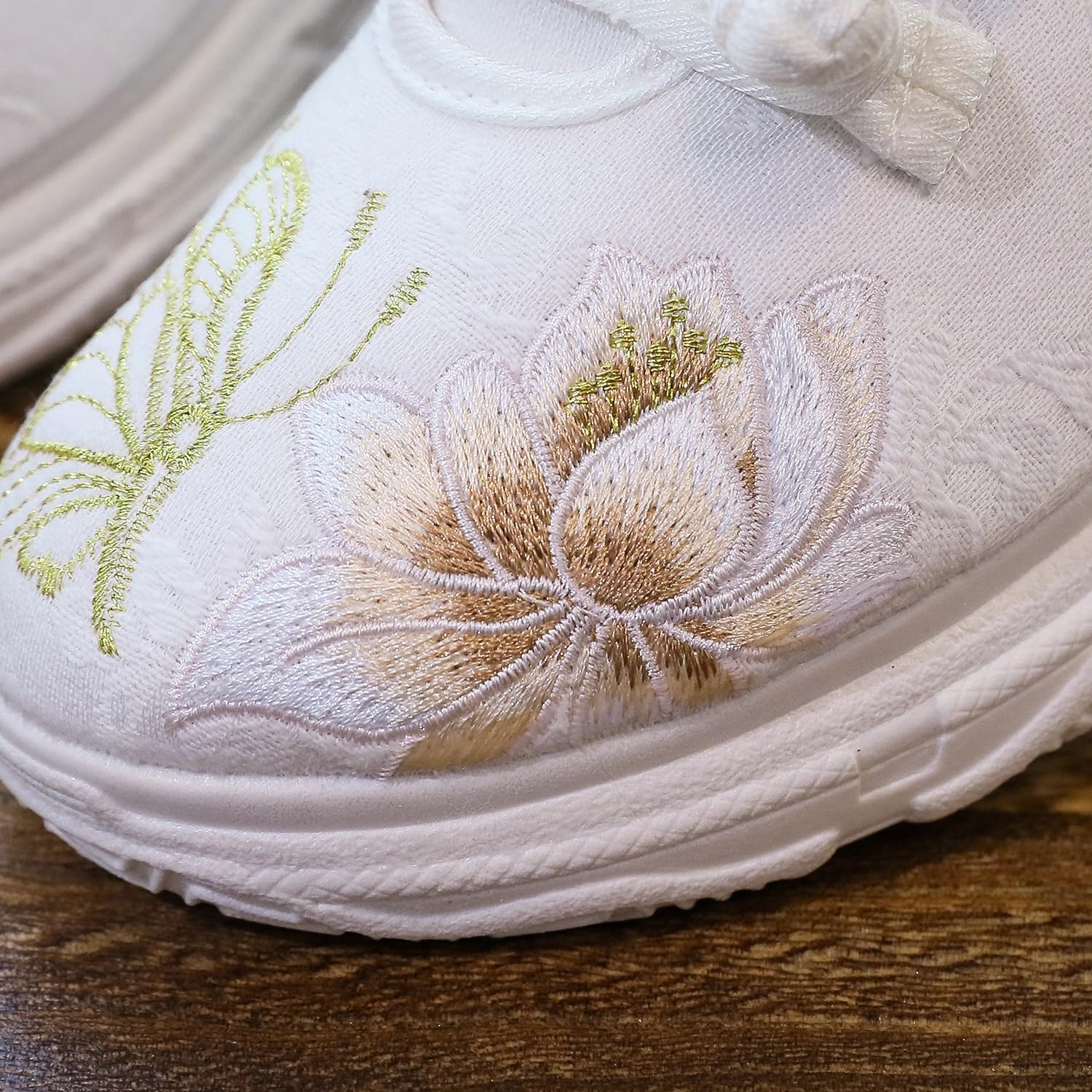 Damskie, Modne, Platformowe Trampki Na Koturnie Z Haftowanym Motywem Kwiatowym Wygodne Buty Do Chodzenia Z Ukrytym Obcasem Shoes Cheongsam W Stylu Chińskim Obuwie Na Co Dzień(White,41 EU)