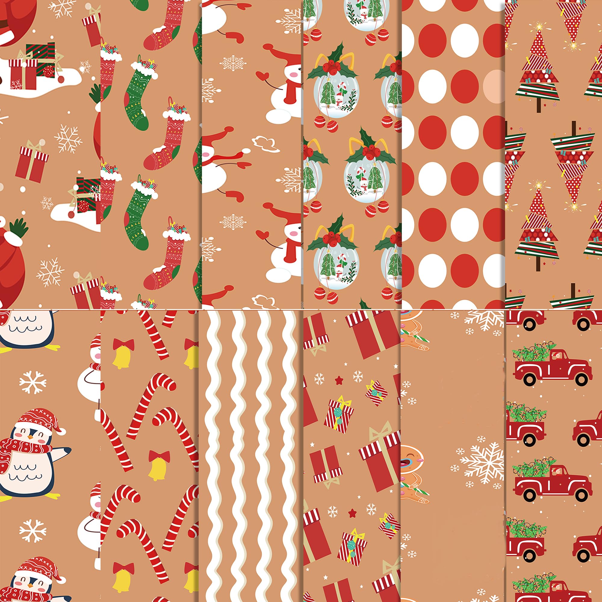 MerwDeeyt 30x30 Scrapbook Papier Weihnachten Muster Scrapbook Bastelpapier | 12 Muster 24 Blatt, Doppelseitiges Motivpapier, Winter Muster Dekorpapier, für Journal Scrapbooking