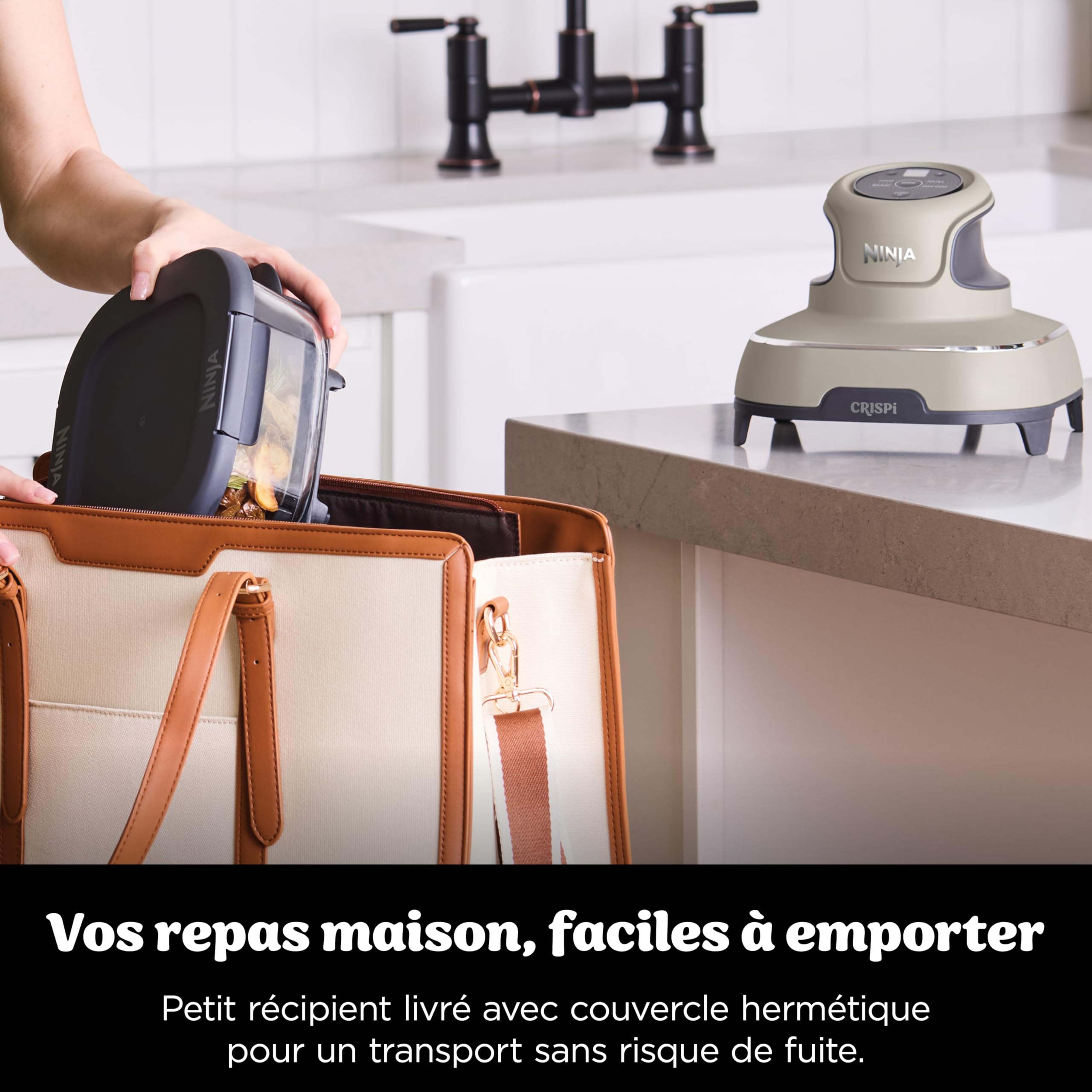 Ninja CRISPi Friteuse sans huile portable, 3,8L, 4-en-1 : Frire sans huile, Rôtir, Garder au chaud, Recroustiller, Design compact, 2 récipients avec couvercles, 1 700 W, Pierre FN101EUST