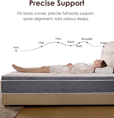 Miniatura 7 de Colchón matrimonial, colchón híbrido de espuma viscoelástica de gel de 10 pulgadas en una caja, colchón de tamaño matrimonial con resorte de