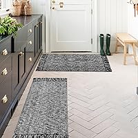 Vista 50 de MitoVilla Juego de 2 alfombras de baño estilo bohemio de granja, 2 unidades, 2 x 3 pies + 2 x 4.3 pies, alfombra de pasillo pequeña color marrón