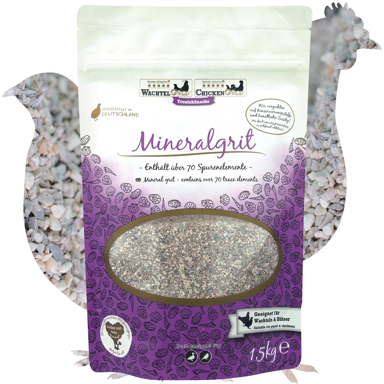 WachtelGold Mineral Grit 1.5kg – for quails, chicken & other poultry - calcium, shell limestone, quartz, algae lime