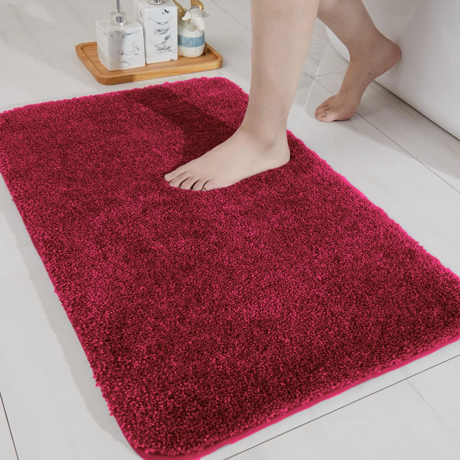 Sponsored Ad - LUXE HOME INTERNATIONAL Bath Microfibre Rectangular Mat Super Soft Anti Skid Newman Mats for Bathroom (40x60 cm, Maroon)