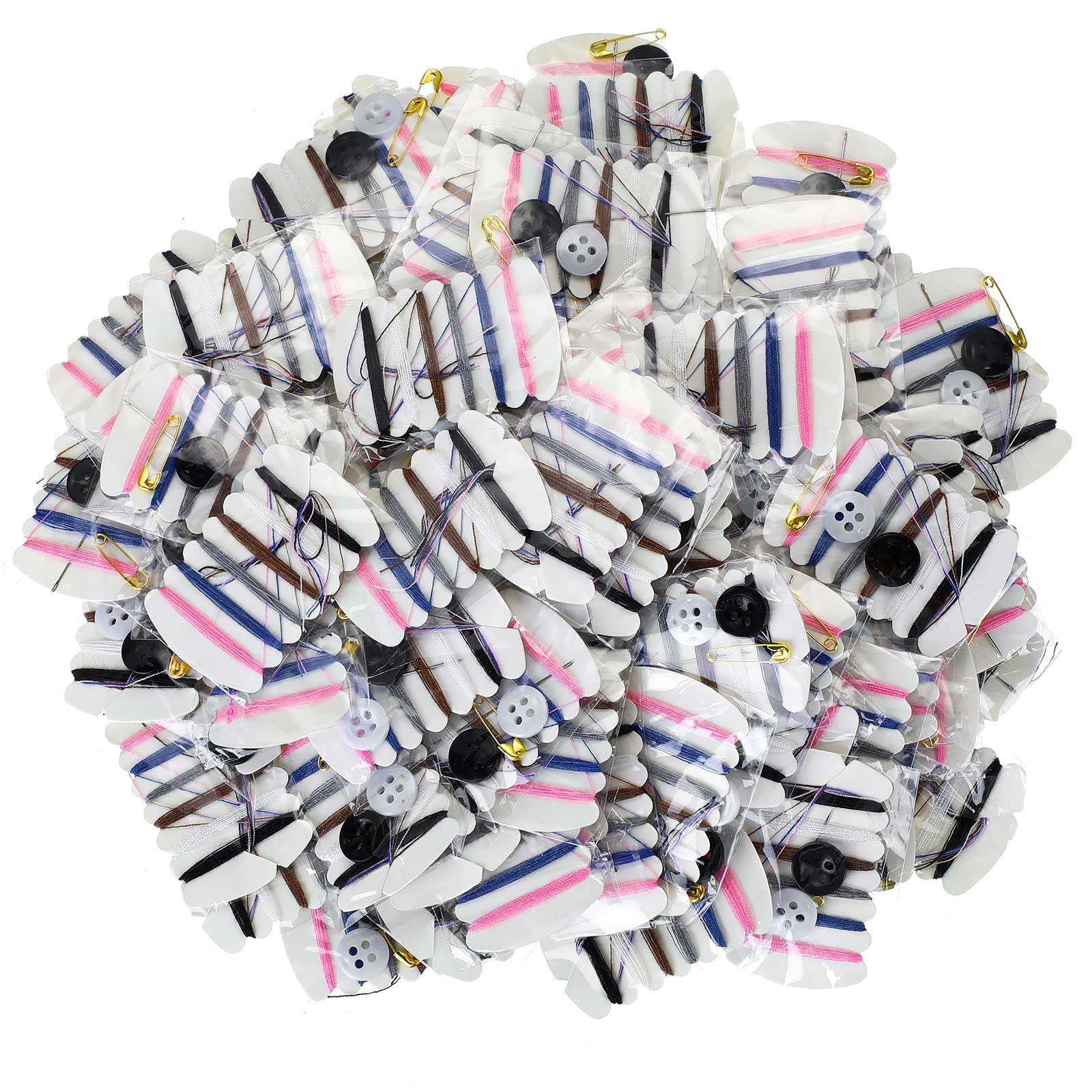 Tatuo Kits de costura de viaje Kit de reparación de hilo con agujas, hilos, botón, pin para necesidades de servicios del hotel, 6 colores (300 juegos)