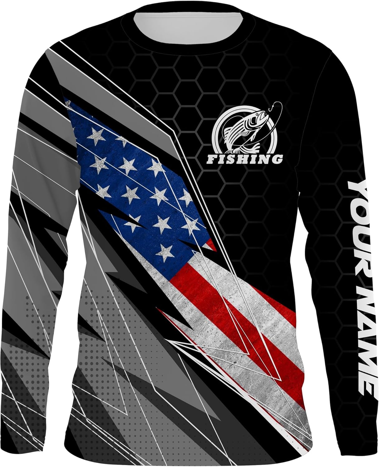 Custom Fishing Shirts for Men Long Sleeve, Fishing Shirts for Men, American Flag Fish Hook Blue Galaxy Fishings