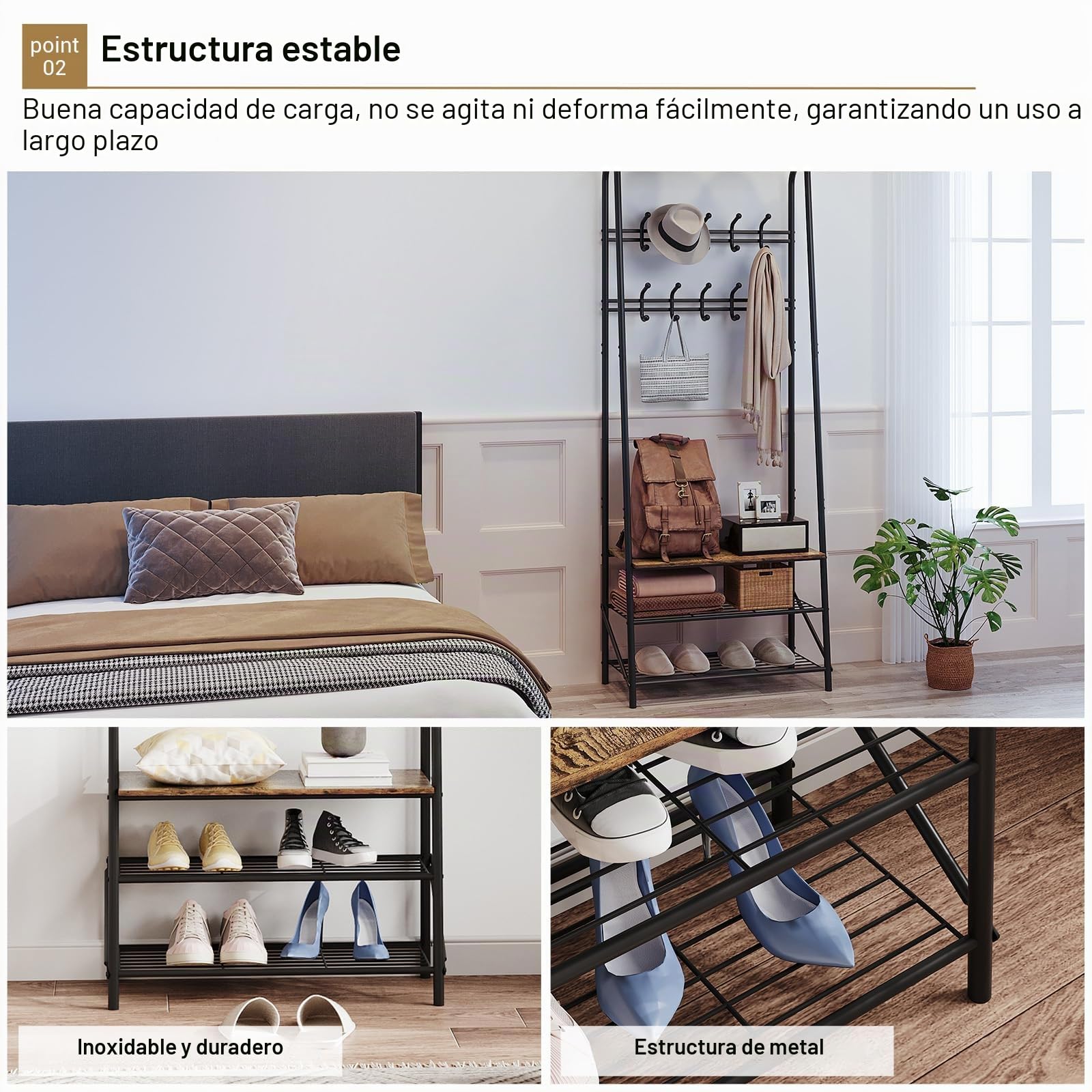 Garvee Perchero Con Zapatero Mueble Recibidor,10 Ganchos Extraíbles, Estructura Metálica Para Entrada, Puerta Principal Y Vestíbulo, Dimensiones 64×29×180 cm