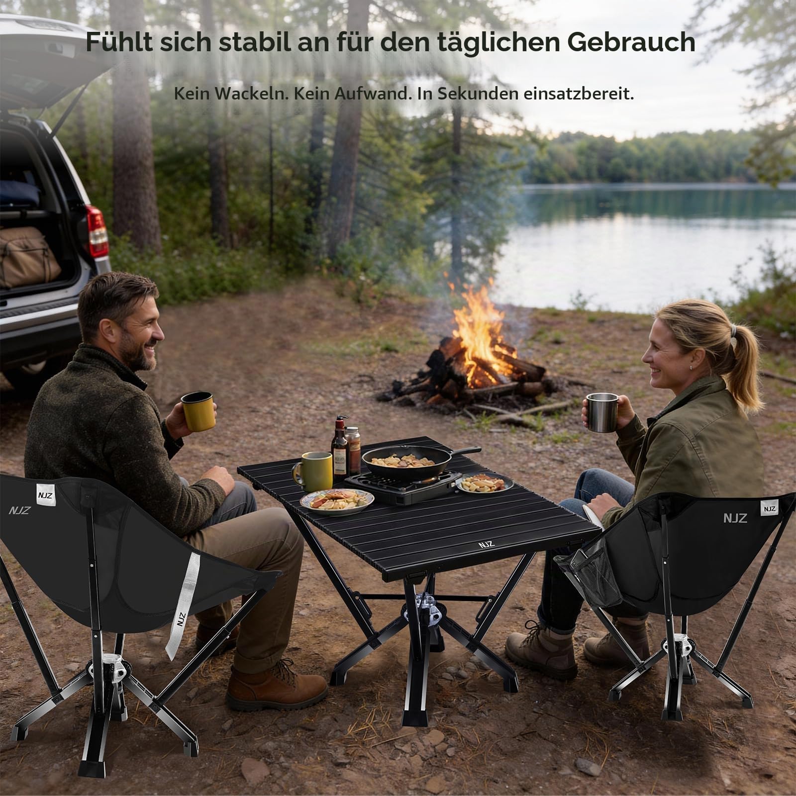 Klappbarer CampingTisch mit Aluminium-Rollplatte, bis zu 170 kg Tragfähigkeit, Auto-Camping-Tisch mit einfacher Tragetasche für Indoor, Outdoor, Reisen