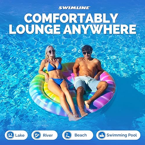 Miniatura 5 de SWIMLINE Flotador de piscina original Tie Dye (espiral), tumbona de vinilo duradero para adultos y adolescentes, divertido flotador de piscina para