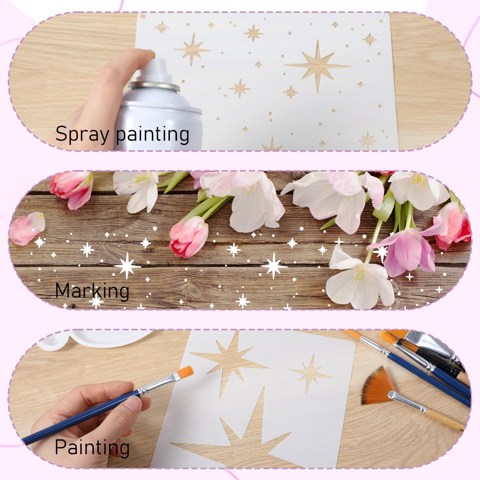 6 stencil grandi a forma di stella per pittura, stencil riutilizzabili per aerografo, stencil per disegno a parete, legno, tessuto, soffitto, decorazione per la casa