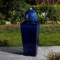 Vista 9 de Glitzhome Fuente de agua de cerámica para exteriores con luz LED, fuentes de agua de pedestal de alcachofa de gran tamaño con bomba sumergible