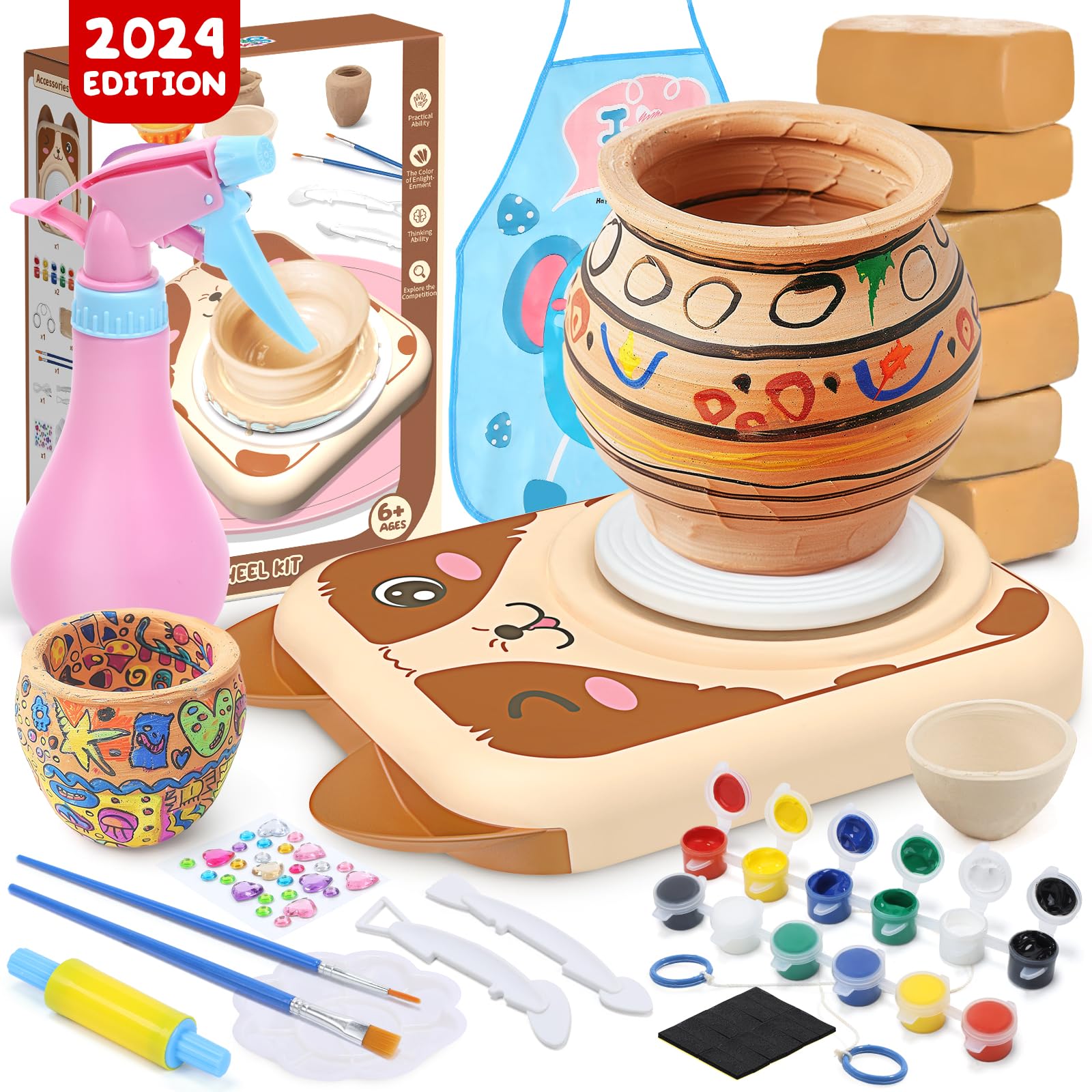 Skirfy Töpferset für Kinder, Töpferscheibe Elektrisch für Kinder, Mini Töpferscheibe mit Töpferton,Töpferset für 6-jährige Jungen und Mädchen, Weihnachts- und Ostergeschenke zum Geburtstag