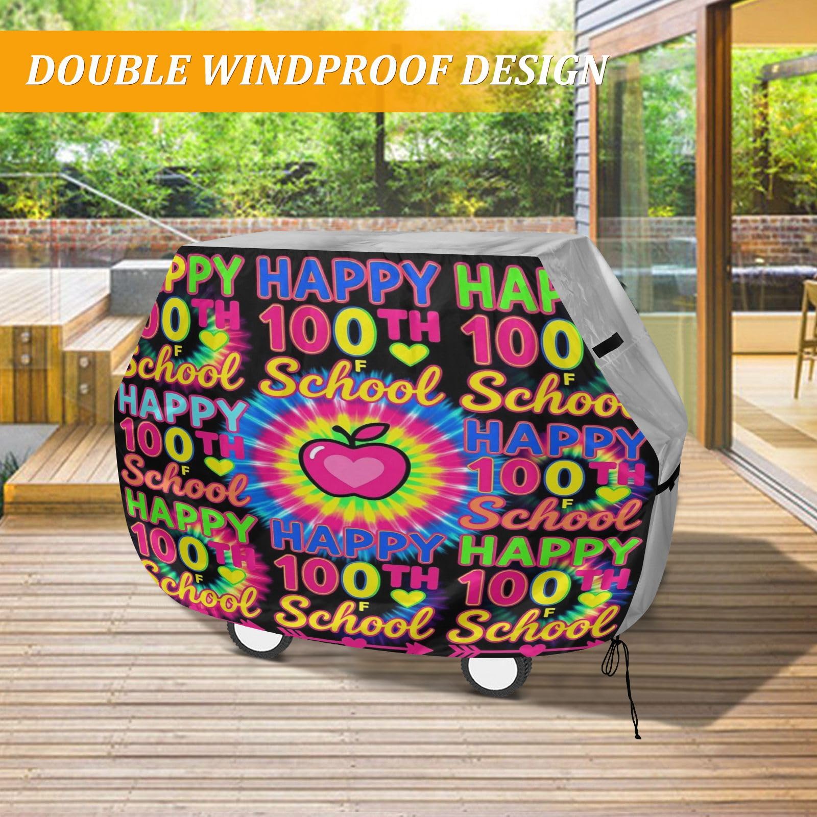 Copertura per barbecue da 165 cm, resistente allo sbiadimento e ai raggi UV, per barbecue all'aperto, copertura tie dye Happy 100th Day Of School