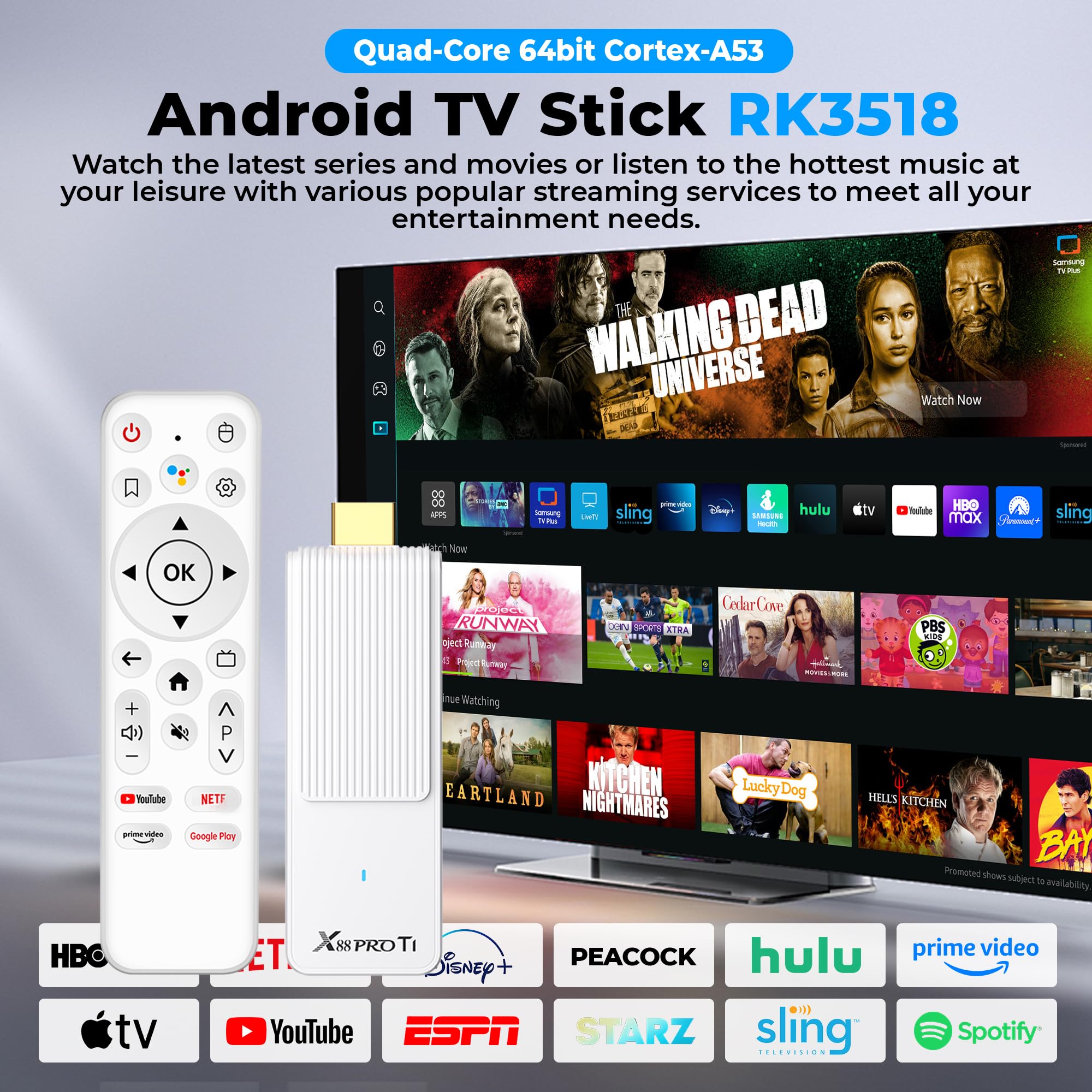 Android TV Stick 14.0 Neuestes 2026 4K Ultra HD TV-Stick Box 2 GB RAM 16 GB ROM RK3518 CPU Unterstützt 2,4/5GHz WiFi 6 BT 5.0, HDR10 Smart Streaming Media Player mit Assistant Sprachfernbedienung Weiß