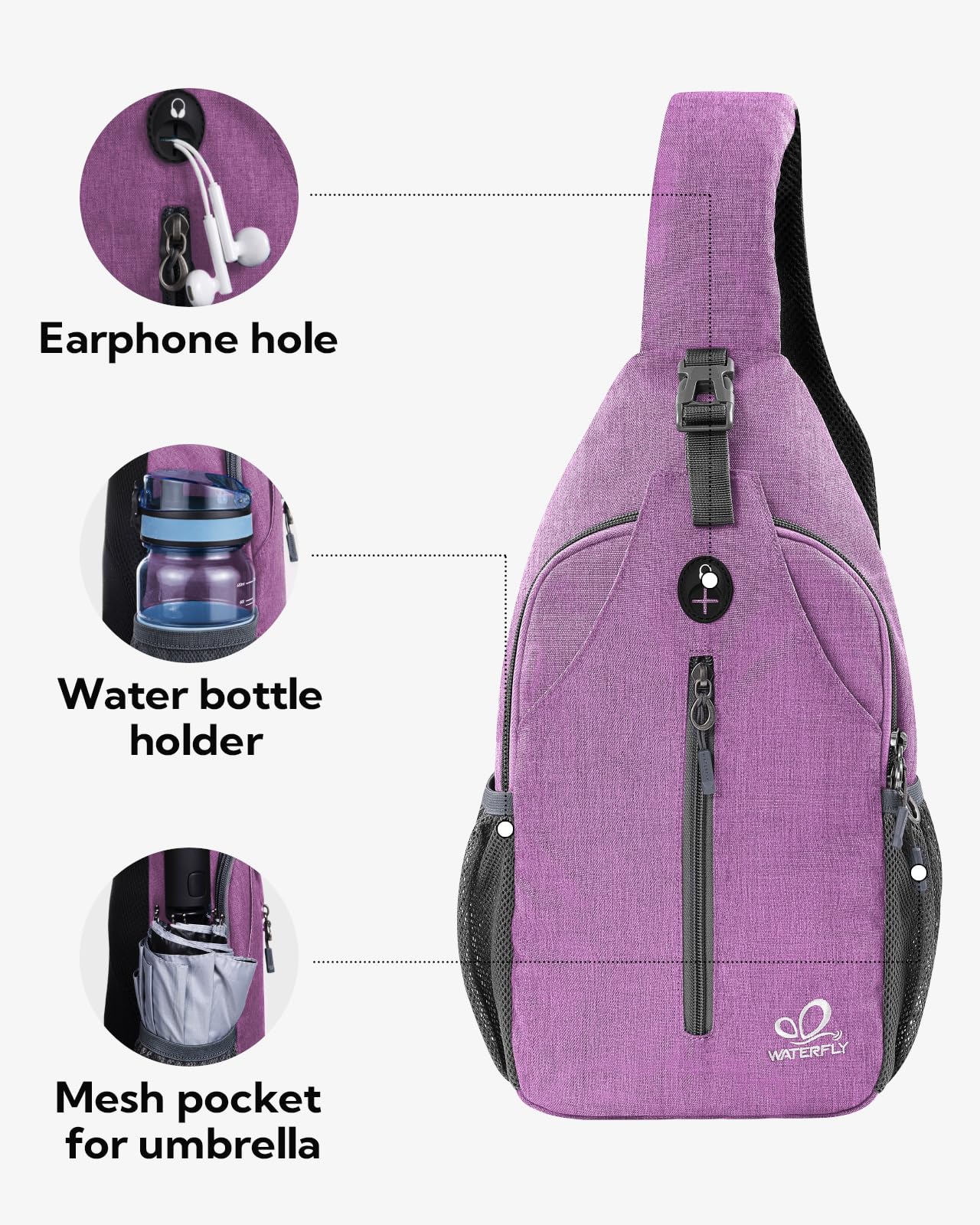 WATERFLY Crossbody Sling Backpack Sling Bag Travel Hiking Daypack view 3