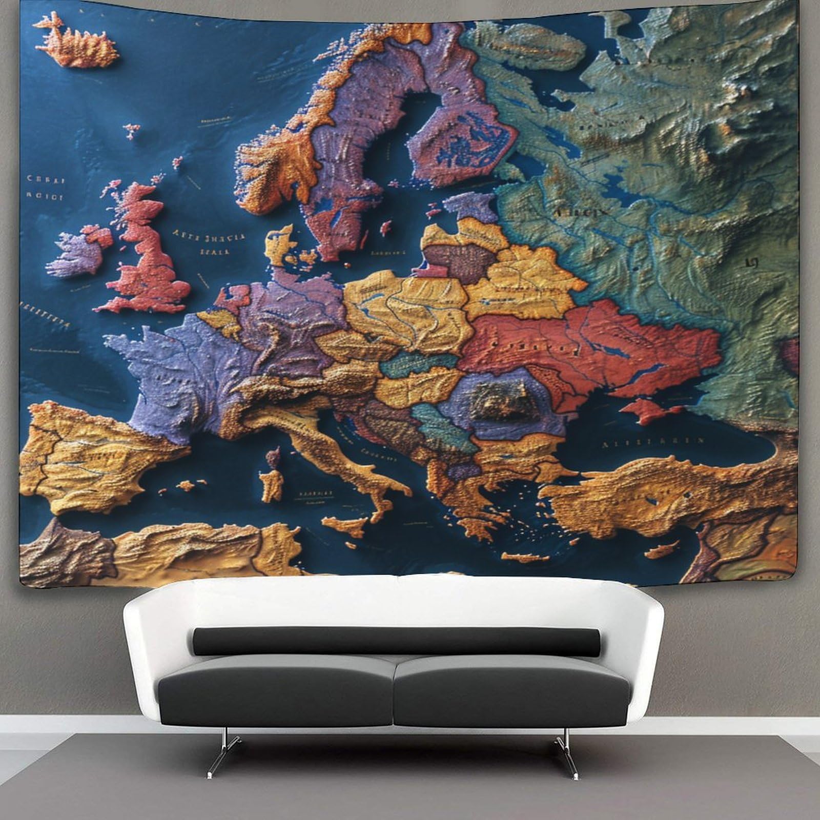 DHBANEIOK 3D Map of Europe Print Wall Blanket Home Decoration Bedding Poster Wall Art Tapestry Tapestries Wall Hanging Soft Polyester for Living Room Bedroom Dorm Decor 150cmx200cm