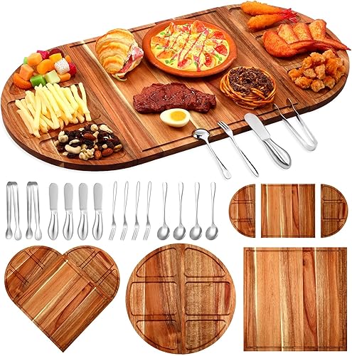 Tanlade Juego de 15 tablas magnéticas de embutidos que incluye platos grandes de charcutería de 26 x 13 pulgadas, 4 esparcidores de queso, 4