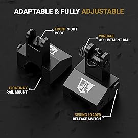 OZARK ARMAMENT Flip Up Iron Sights - BUIS Flip Up Sights Rail Mount Iron Sights - Front and Rear Flip Up Sight Set