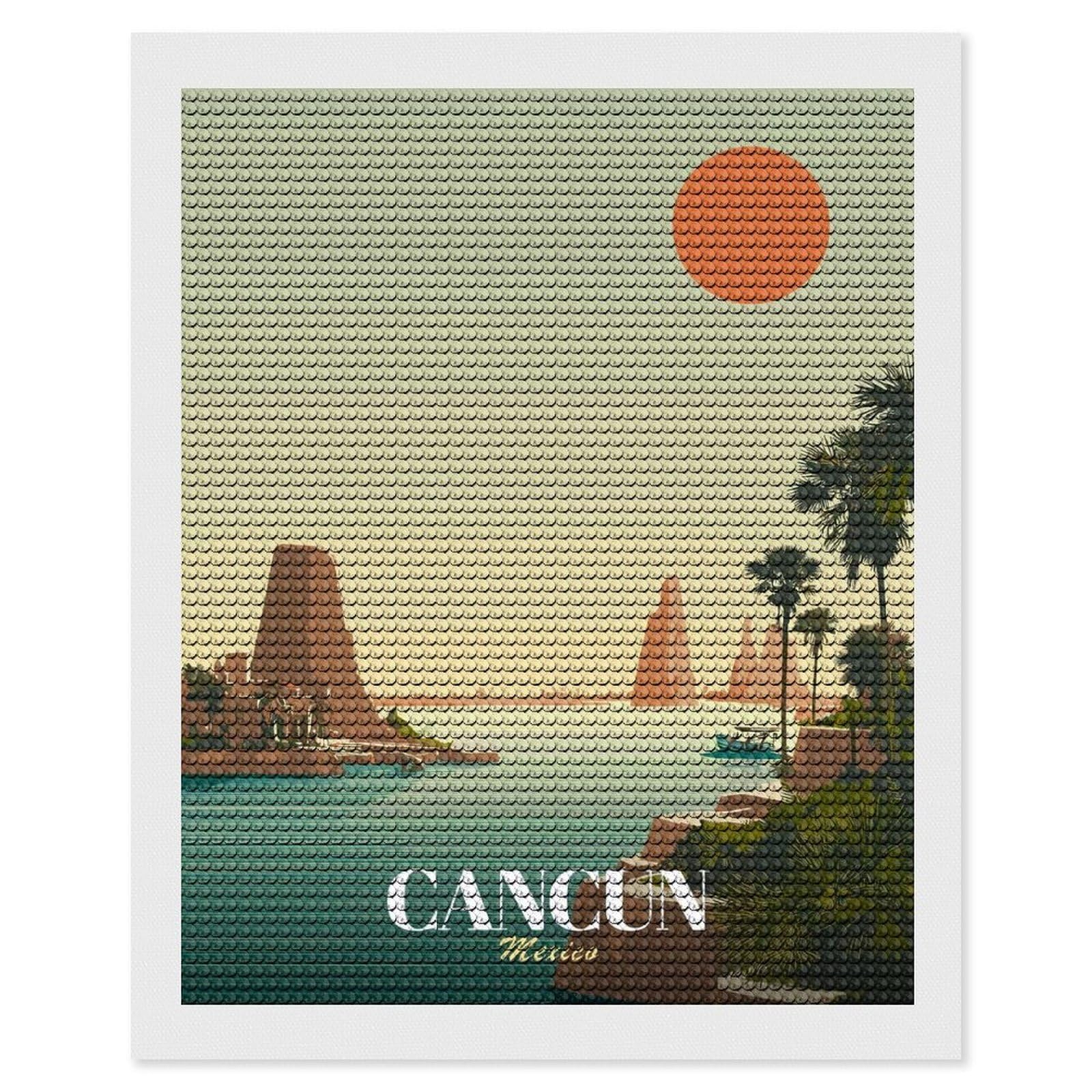 Junmoney Cancun Mexico Vintage Travel (2) Diamond Art Canvas 16"x20", for Adults, Pleasing Wall Art Project, Modern Decor, Gift Idea, Nice Detail and Sparkle