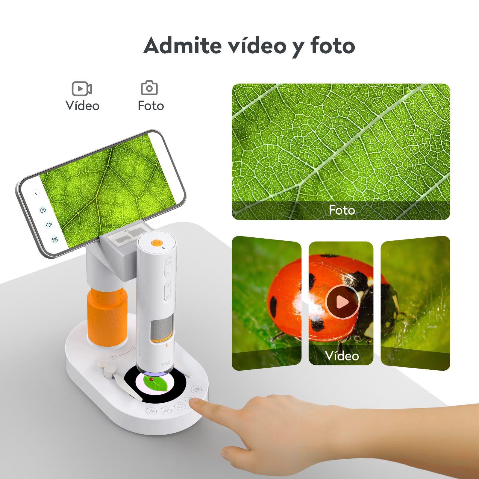 MX1-AS Microscopio Portátil para Niños 3.5x-1000x con Soporte Funcional, 2 Leds, Portaobjetos, soporta Foto y Video Microscopio Digital USB Profesional para Infantil Adultos Laboratorio