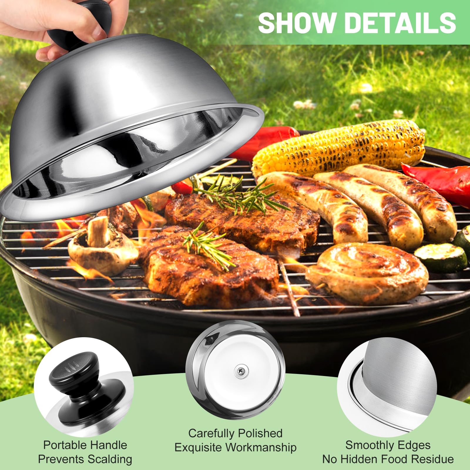 4 Pezzi 16 x 6,6 cm, Campana per Hamburger, in Acciaio Inox, per Barbecue, Cucina, Bistecca, Barbecue e teppanyaki, Lavabile in lavastoviglie