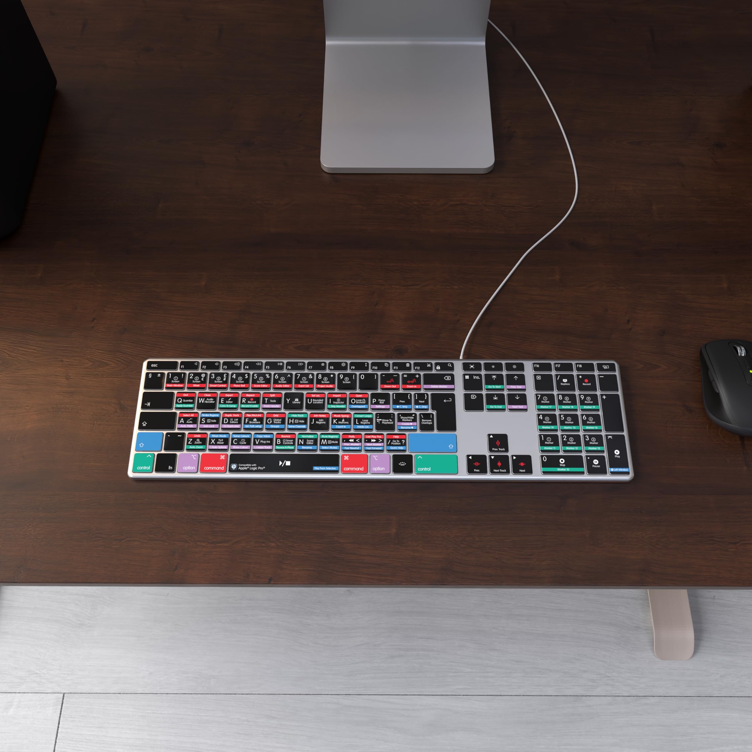 Editors Keys Logic Pro kompatible Tastatur AB10 Core – kabelgebundener USB-C – Hintergrundbeleuchtung – 150+ farbcodierte Shortcuts – nur Mac – UK/Euro Englisches Layout