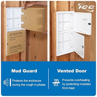 ICC 28 Plastic Structured Wiring Enclosure, Media Enclosure with Cover, Recessed Wall Box for Distribution of Networking Services, White