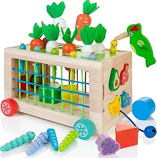 WOODMAM Wooden Montessori Toys for 1 Year Old Carrot Harvest Toys Shape Sorter Learning Education Toys Baby Sensory Toys Boys Girls Babies 1st Birthday Gift Presents