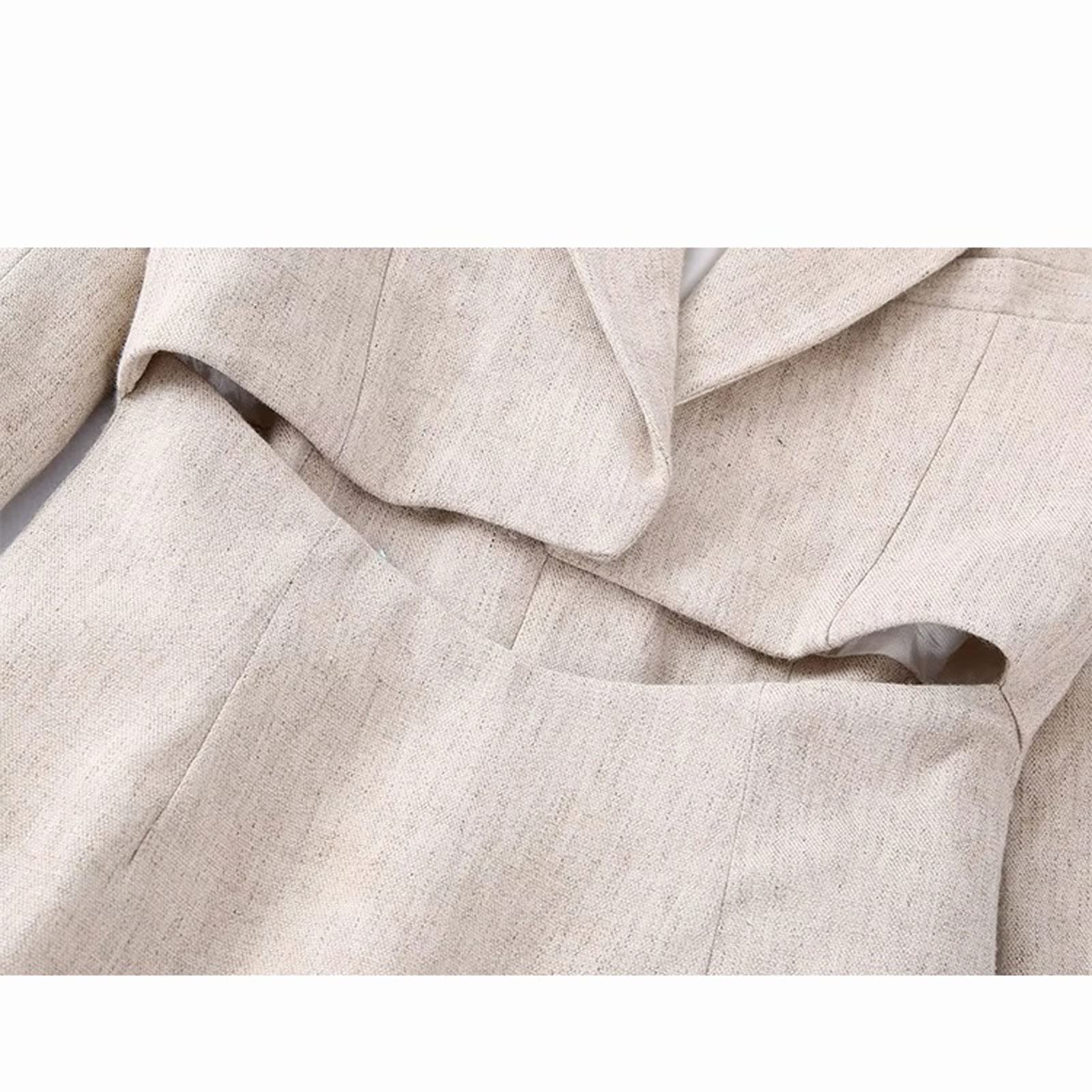 Sukienki damskie vintage beżowa marynarka sukienka damska elegancka sukienka z długim rękawem dekolt w serek pępek odsłonięta biuro pani