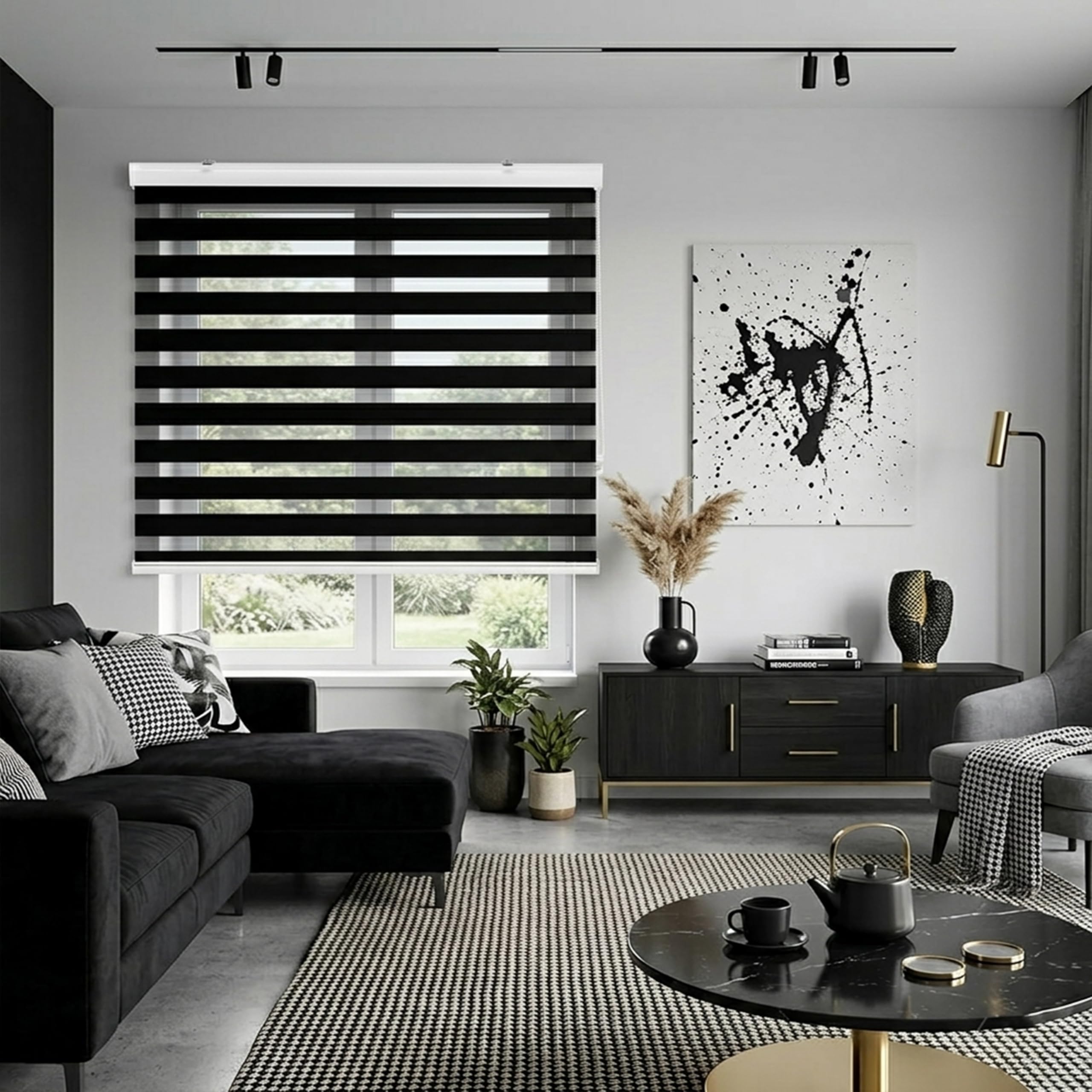 Blindecor Vela Store Enrouleur Double Tissage Prime avec galerie | Noir, Store Enrouleur 180 x 180 cm (Largeur x Hauteur) | Taille du Tissu 177 x 175 cm | Store Jour et Nuit élégant