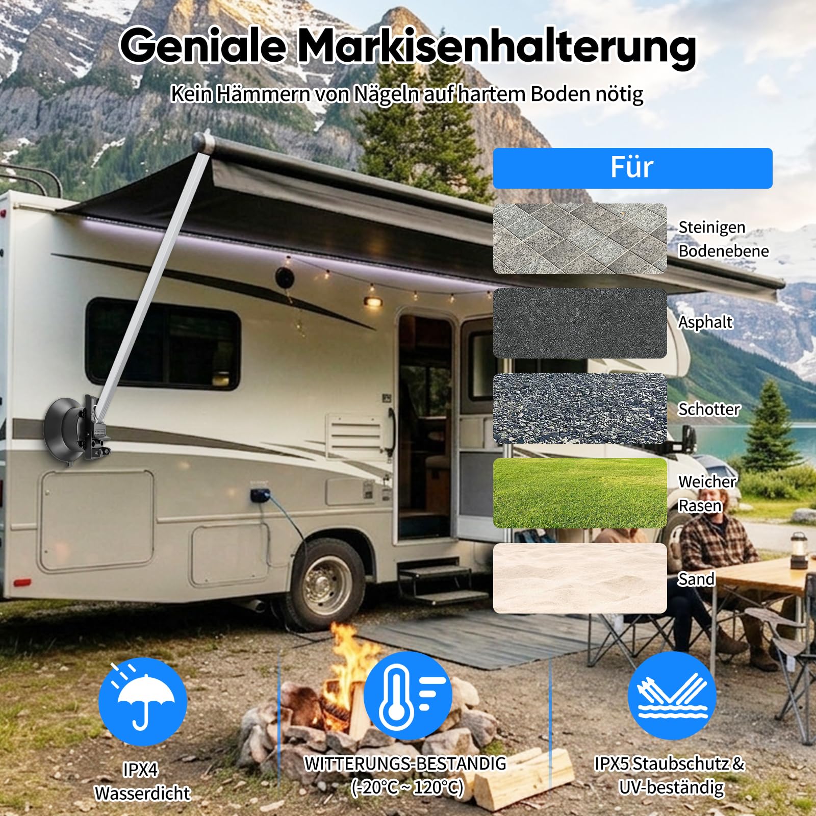 Akku Markisenhalterungen Wohnmobil,Max.150KG ,2 Stück Markisenhalter für Thule, Fiamma und DOMETIC Markisenfuss,Markisenfusshalter für Camper,Wohnwagen Zubehör, Saugnapfhalterung für Markisenfuß