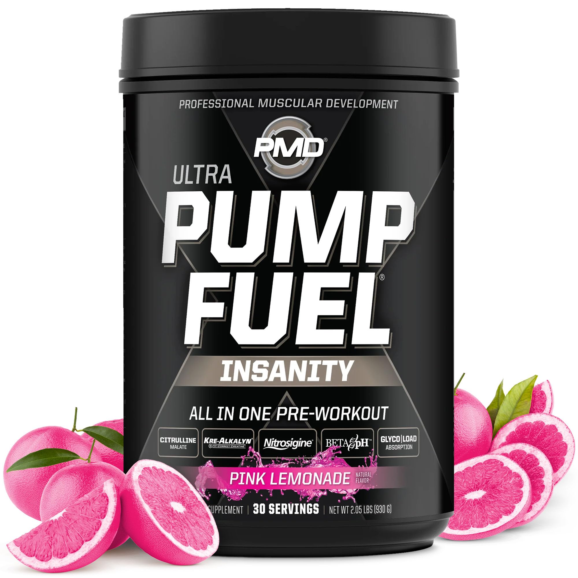 PMD Sports Ultra Pump Fuel Insanity - Pre Workout Drink Mix for Energy, Strength, Endurance, Muscle Pumps and Recovery - Complex Carbohydrates and Amino Energy - Electric Pink Lemonade (30 Servings)