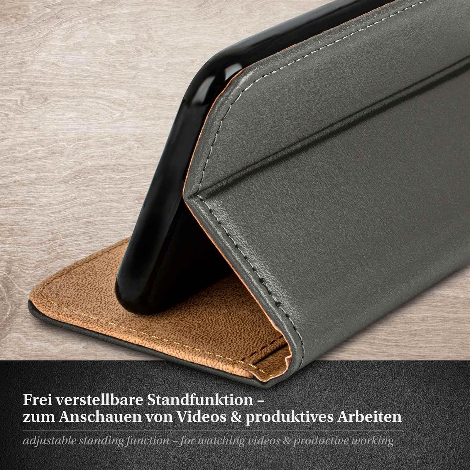 moex 4 in 1 Set für iPhone 17 Pro Hülle mit 3X Schutzfolie, Handyhülle Kartenfach [Book Case Klapphülle + FlexProtect Folie] Schutzhülle 360 Grad Komplettschutz, Grau