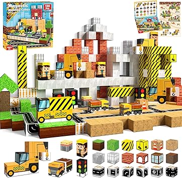 Magnetic Blocks-100PCS Magnetic Building Blocks, Magnetic Blocks Road with Car STEM Toddler Kids Toys, Construction Toys for Kids Ages 3+, Christmas Birthday Gifts for Boys & Girls