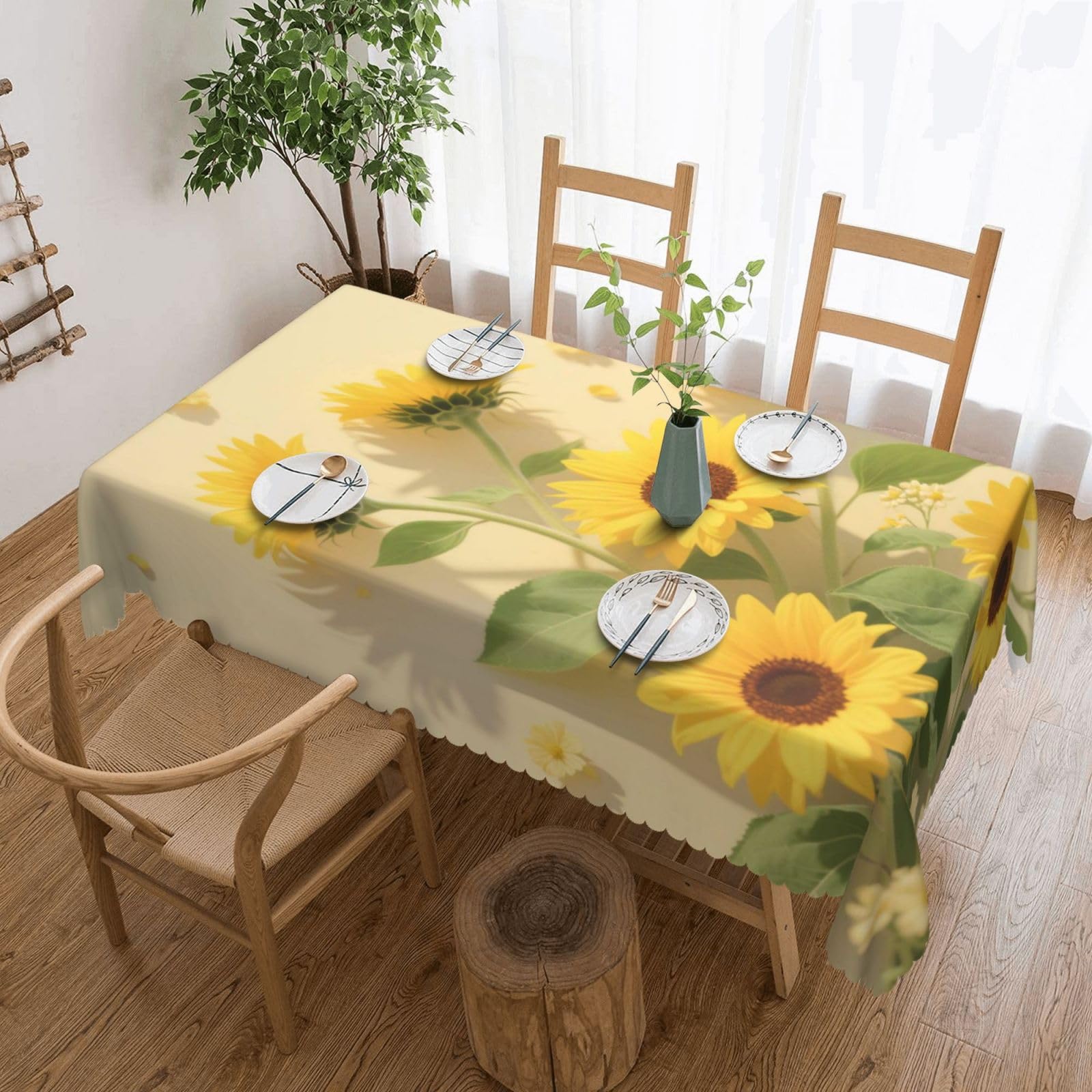 Nappe de table anti-tache imperméable à motifs tournesols pour salle à manger
