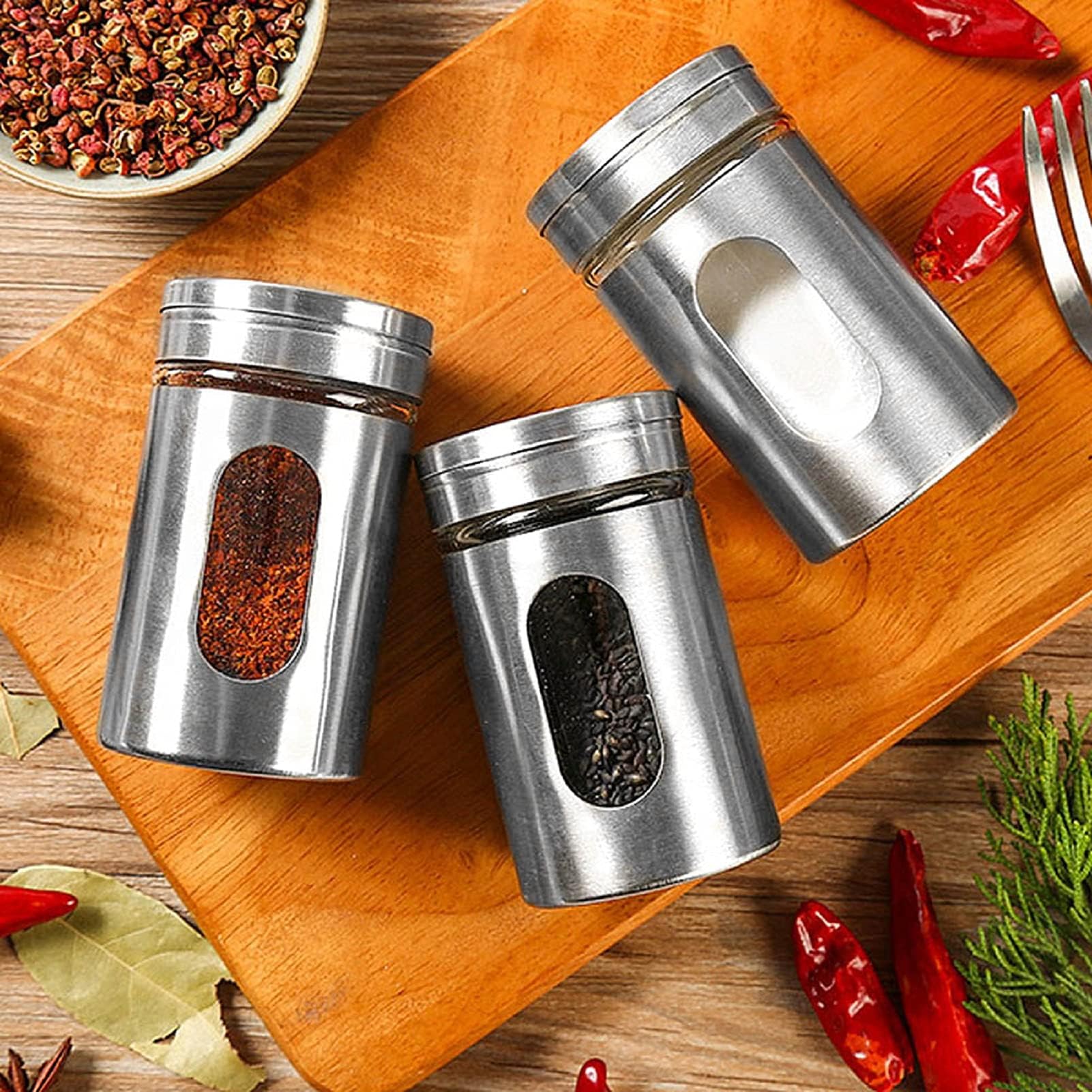 12 Stück Gewürzgläser Set aus Glas mit Edelstahl, Gewürzflaschen für Küche, Camping & Grill