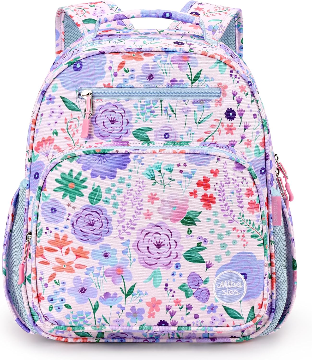 mibasies Kids Backpack for Girls: Girls Backpack 5-8 - Kindergarten Elementary School Bookbag for Girl - Flower Pinkish Blue