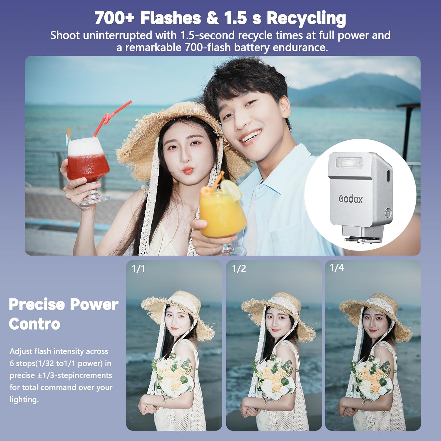 GODOX IT22 TTL MINI iFlash Camera Flash Light,700+ Flashes & 1.5 s Recycling,6 Stops (1/32 to 1/1 Power),Built in Battery with Magnetic Diffuser & Filter (Sliver, for Fuji)