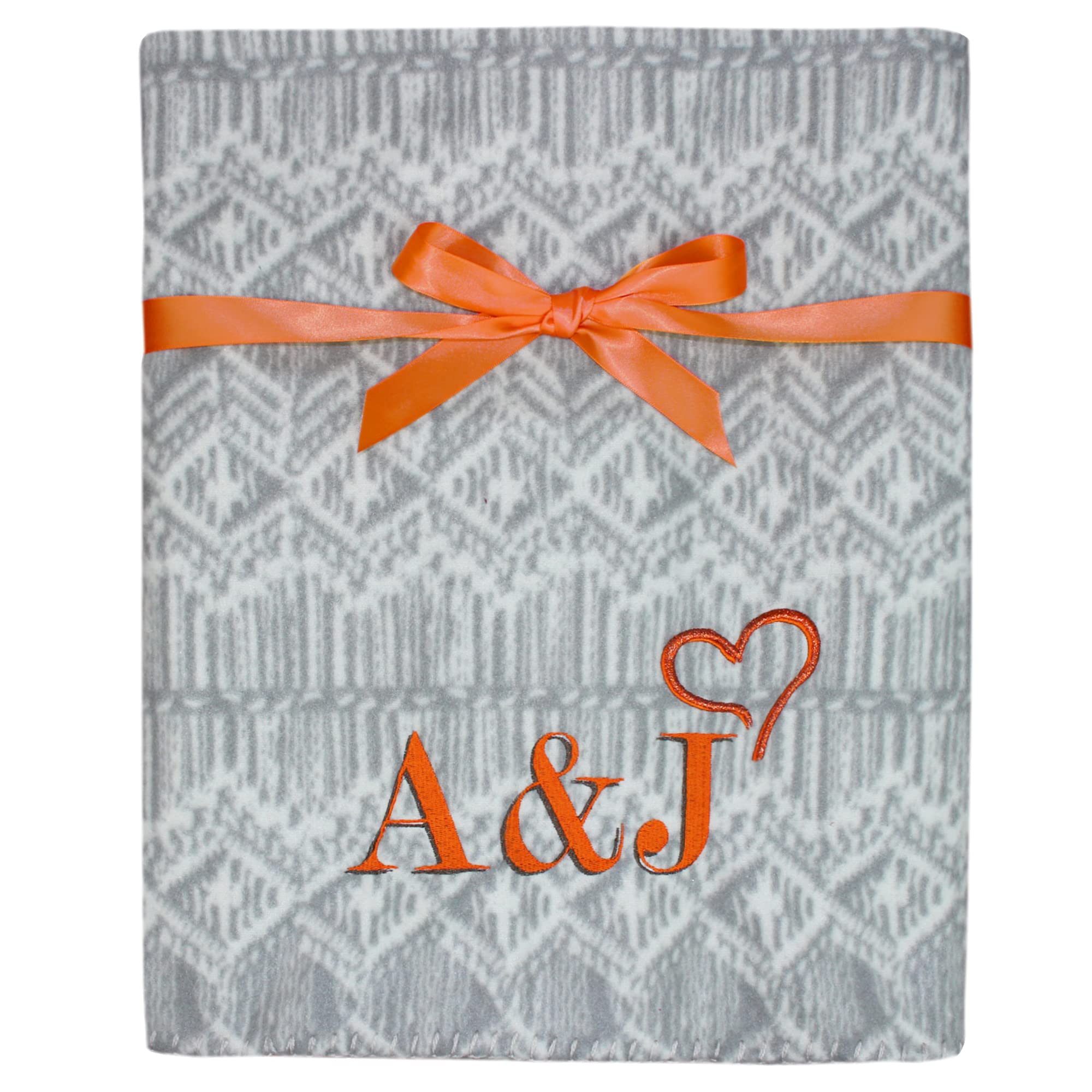 Teddyts Grey, Burnt Orange Personalised Couples Initials Grey & Burnt Orange Fairisle Fleece Throw Blanket, 125Cm X 155Cm (Approx).