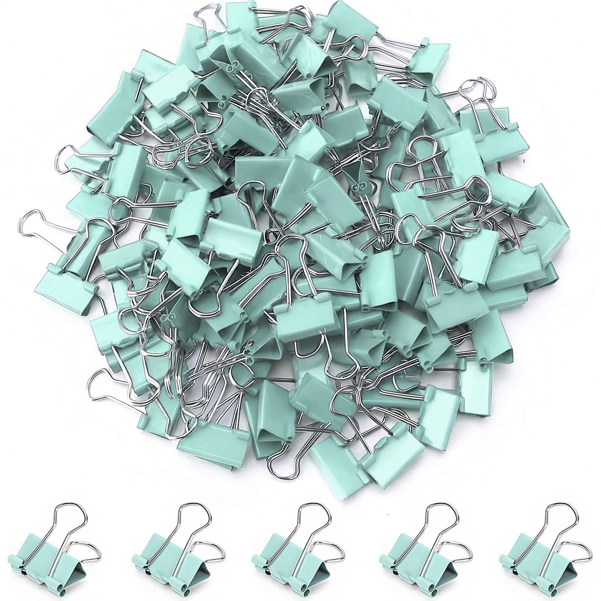 100 Pack Mini Light Green Binder Clips 5/8 Inch (15 mm), Colored Little Paper Clamps, Small Tiny Micro Size Paper Clips for Office Home School Business 0.6"