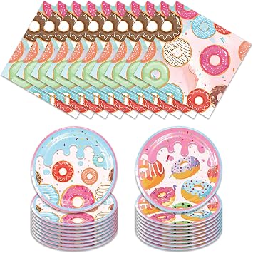 40Pcs Donut Plates and Napkins Birthday Party Decorations for 20 Guests - Donut First Birthday Tableware Set for Sweet One Donut Party Favors