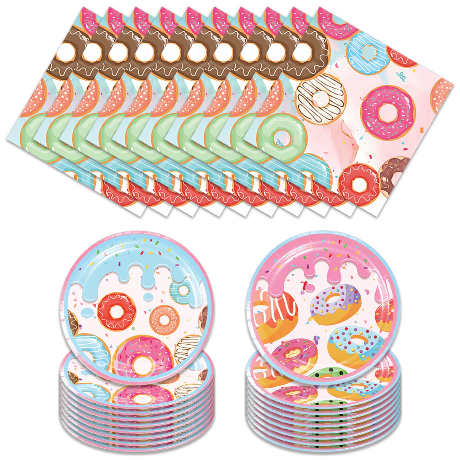 40Pcs Donut Plates and Napkins Birthday Party Decorations for 20 Guests - Donut First Birthday Tableware Set for Sweet One Donut Party Favors