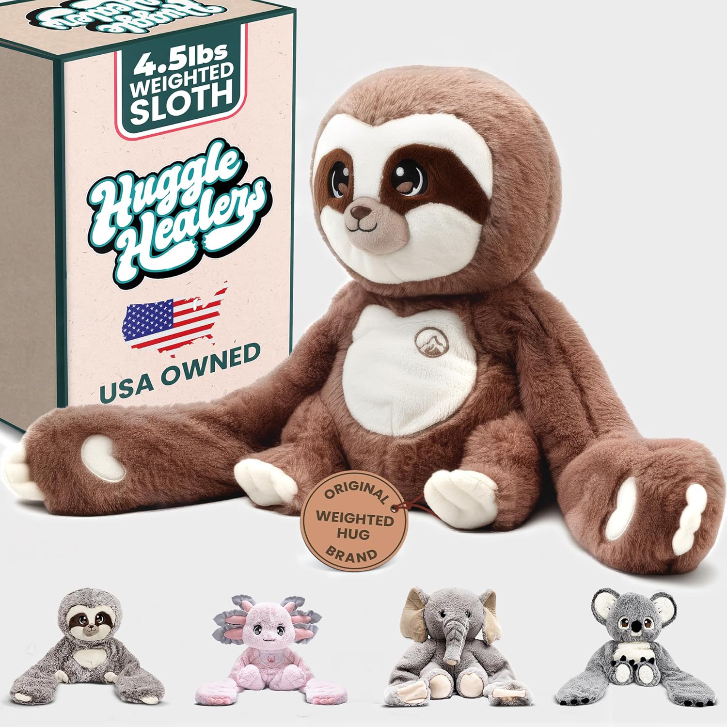 Weighted Stuffed Animals for Adults, Teens and Kids - 40 Inch Long Plush Arms for Hugs - 4.5lb Sloth Stuffed Animal Plushies - Kigi Sloth Kigi Sloth - Brown
